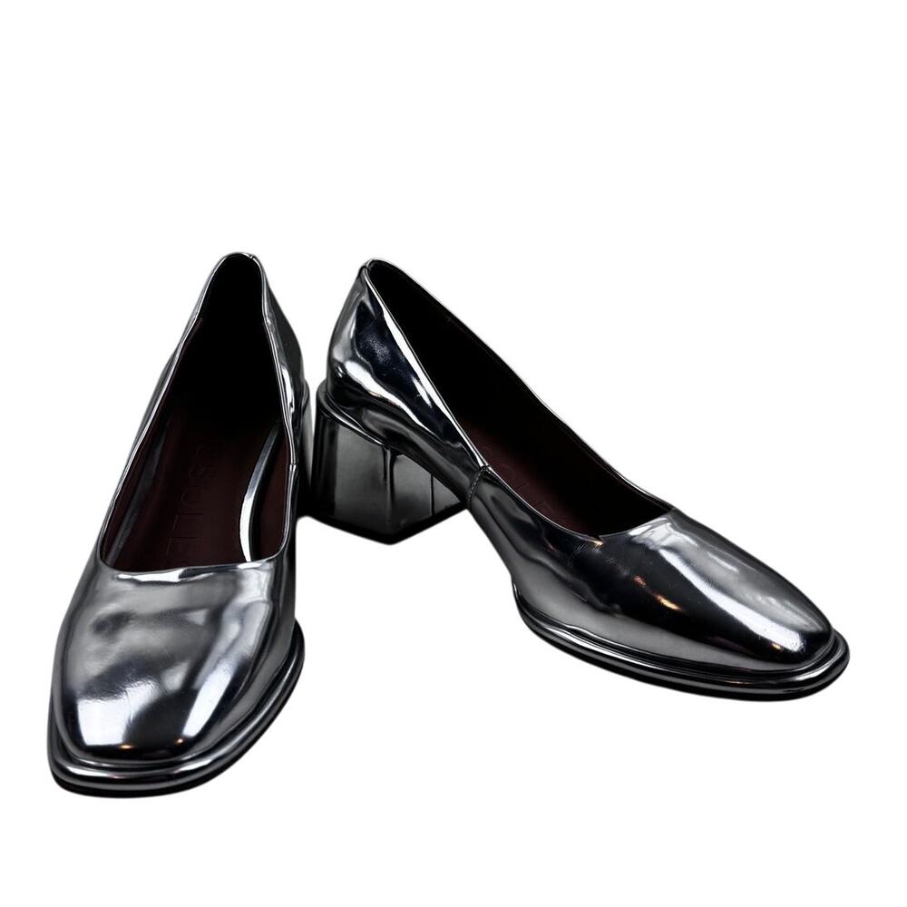 Aerosoles Soft Square Toe Silver Mirror Metallic Block Heel Shoes Women's 6.5
